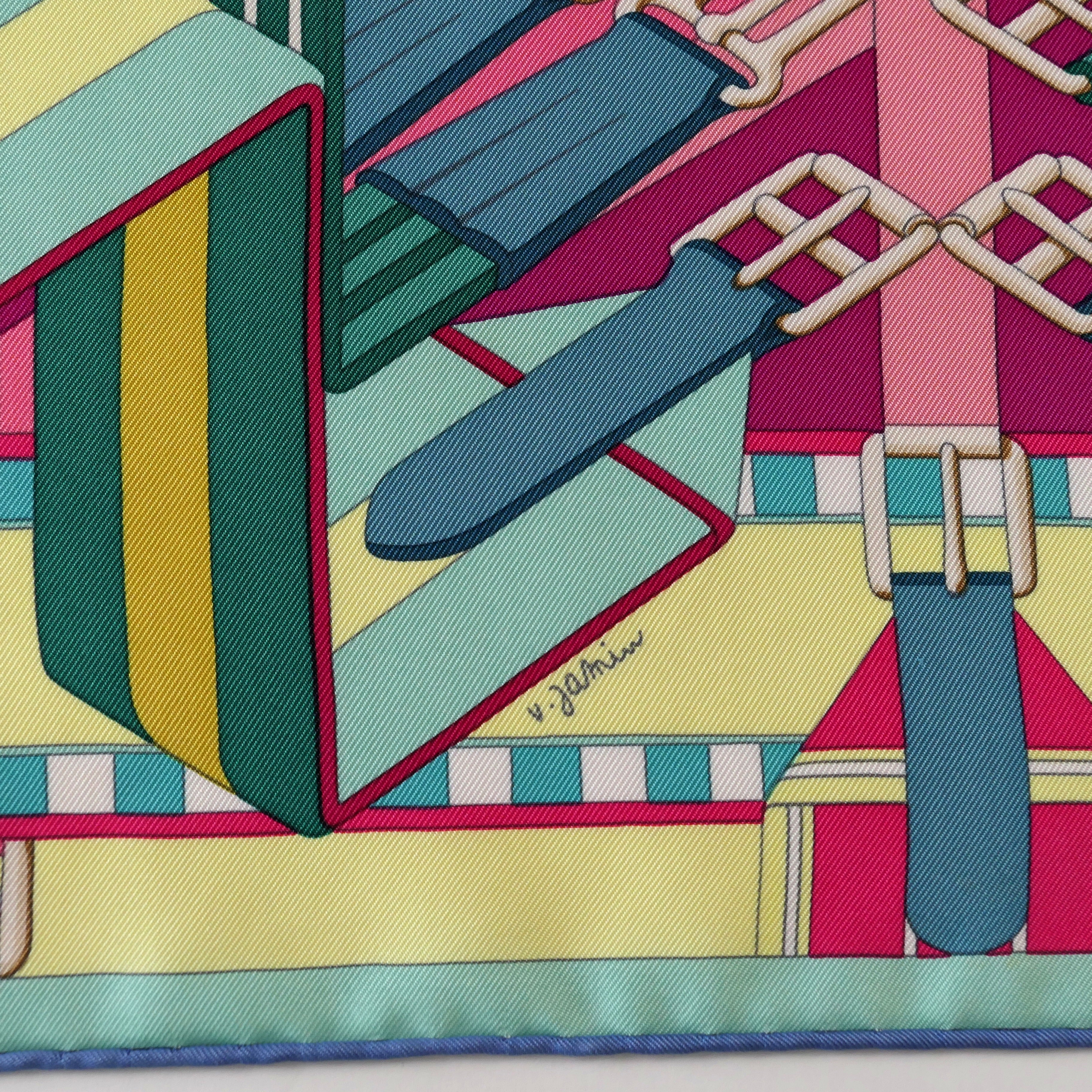 Carré Hermès Sangles en zigzag 90 cm soie, signature artiste v. jamin