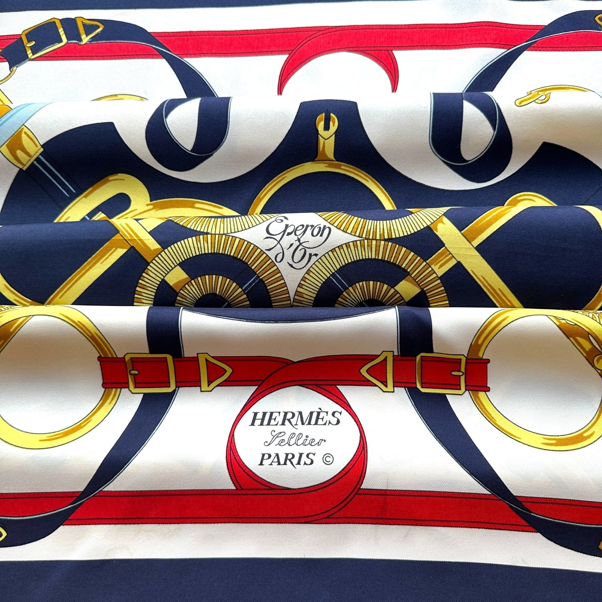 Gold Spur – HERMÈS SCARF 90 – Blue & Gold