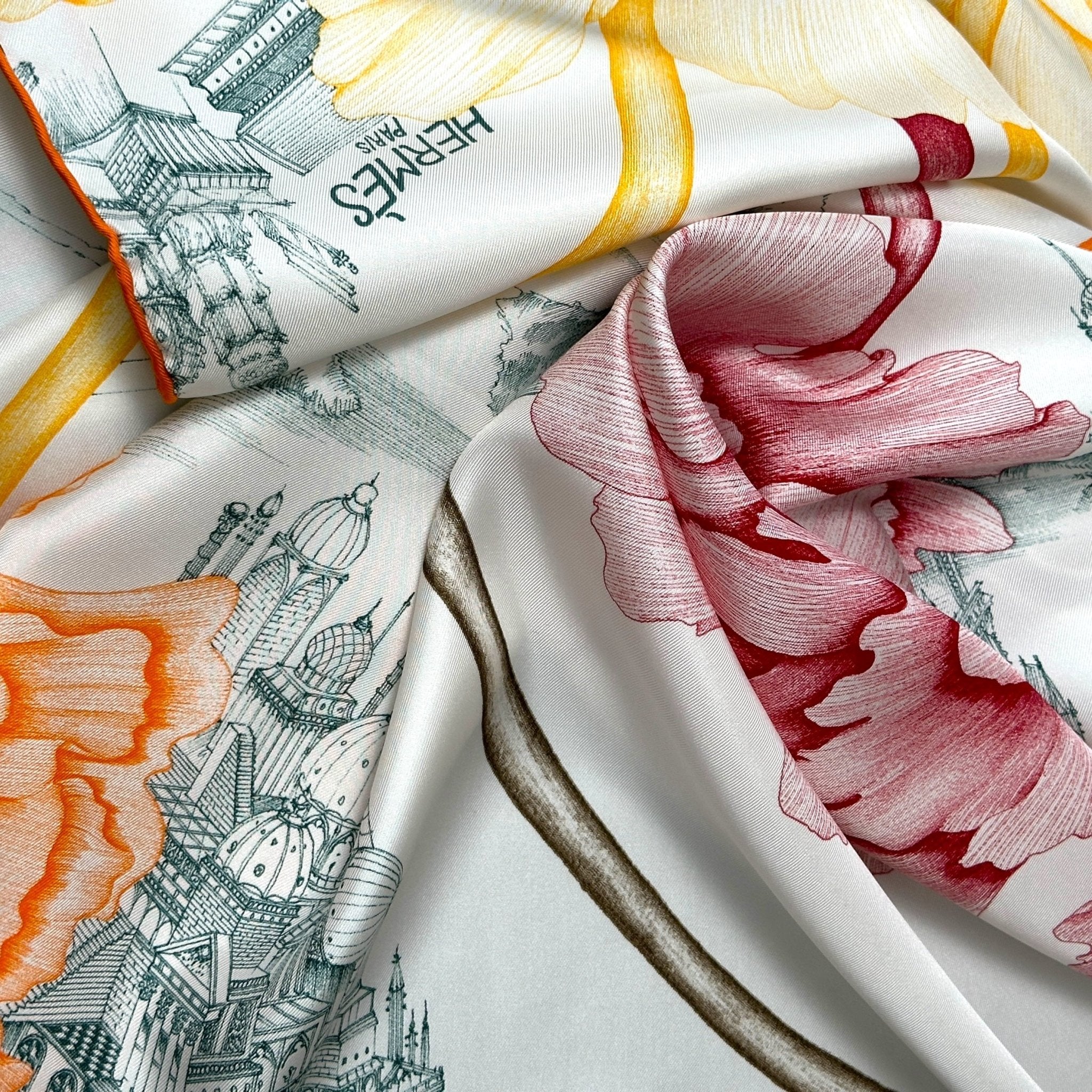 À l'ombre des pivoines - FOULARD HERMES 90 - Carré Society