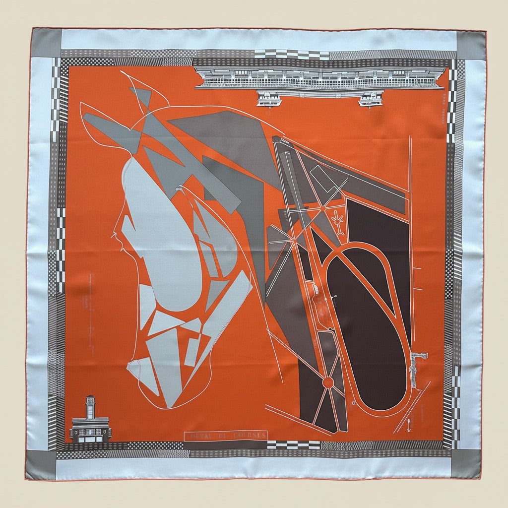 Foulard Hermès 90 cm – Cheval de Courses – Anamorphée (2008)
