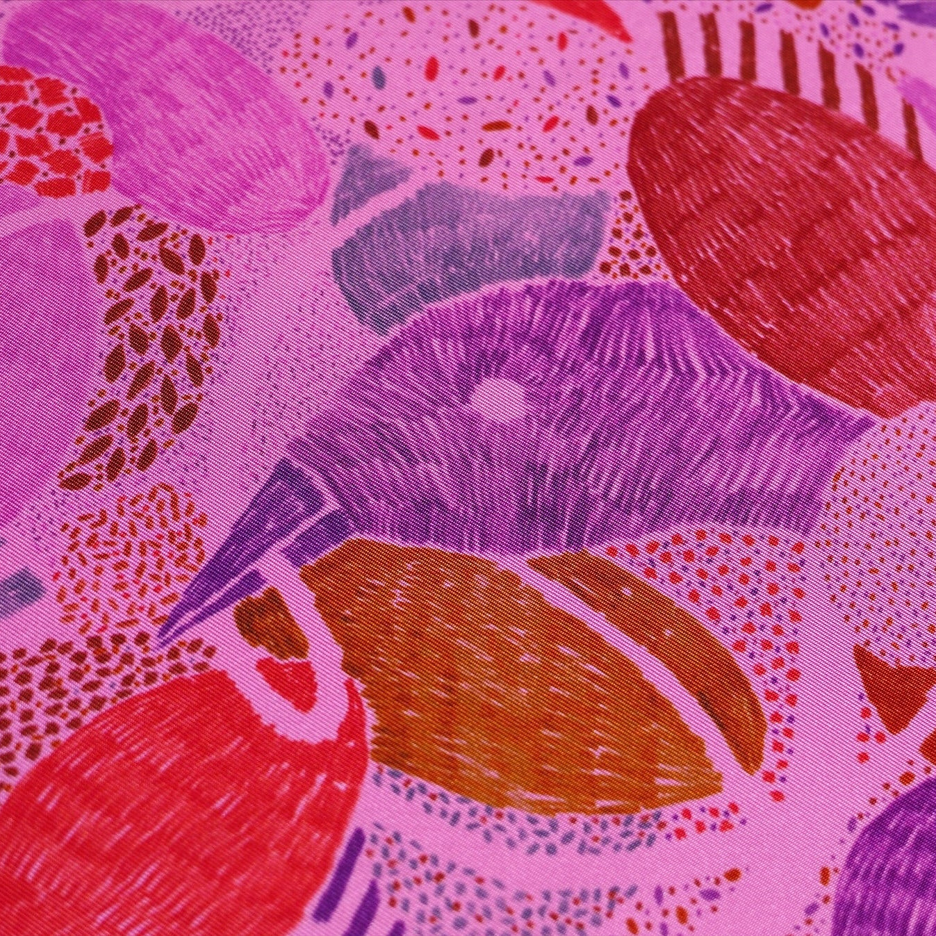 Carré Hermès 90 cm – Chacun fait son nid – Nigel Peake (2016) – Fuchsia