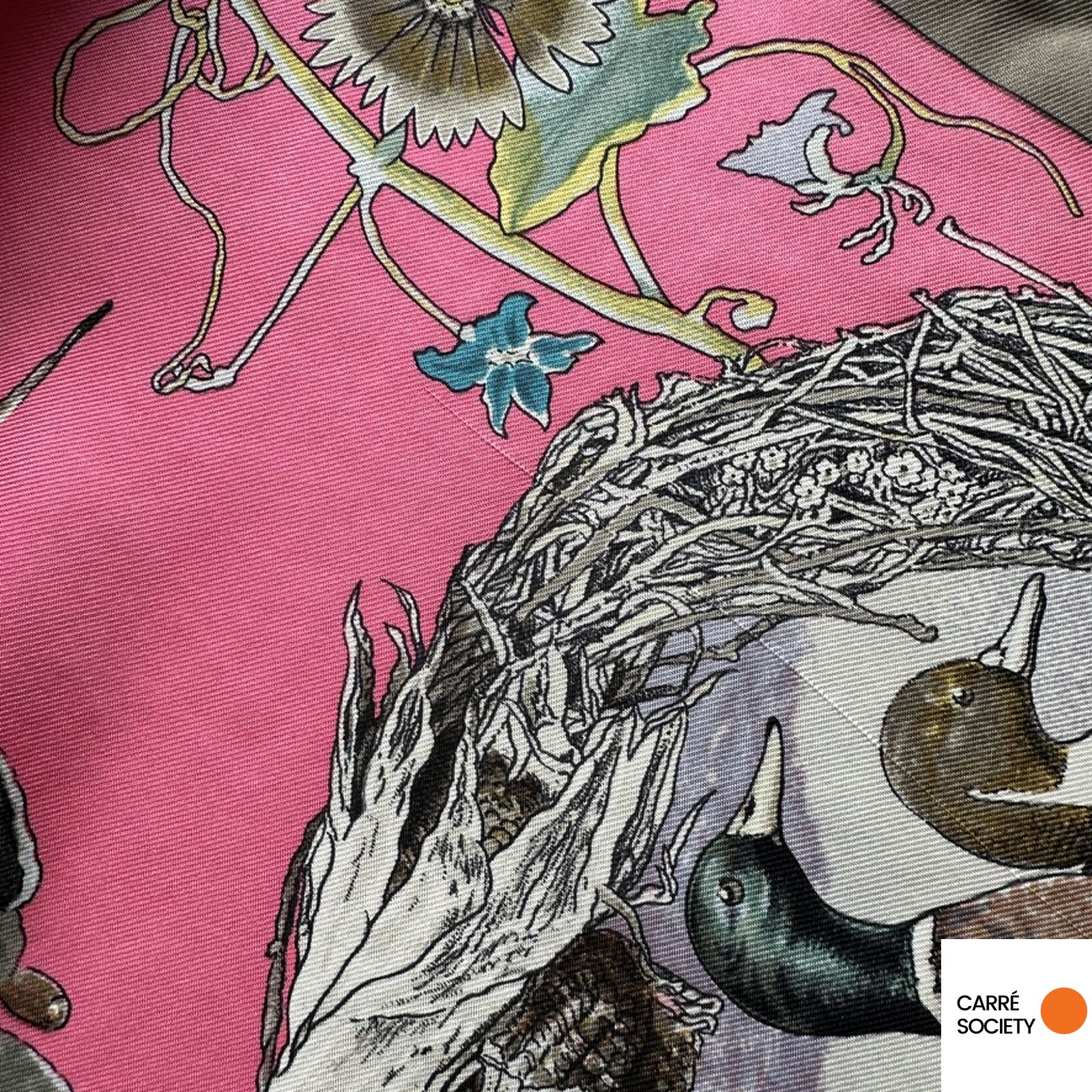 Fil tiré sur le foulard Hermès Faune et Flore du Texas – défaut léger visible.